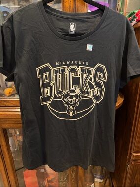 NBA Milwaukee Bucks Black Graphic Tee with Cream Logo